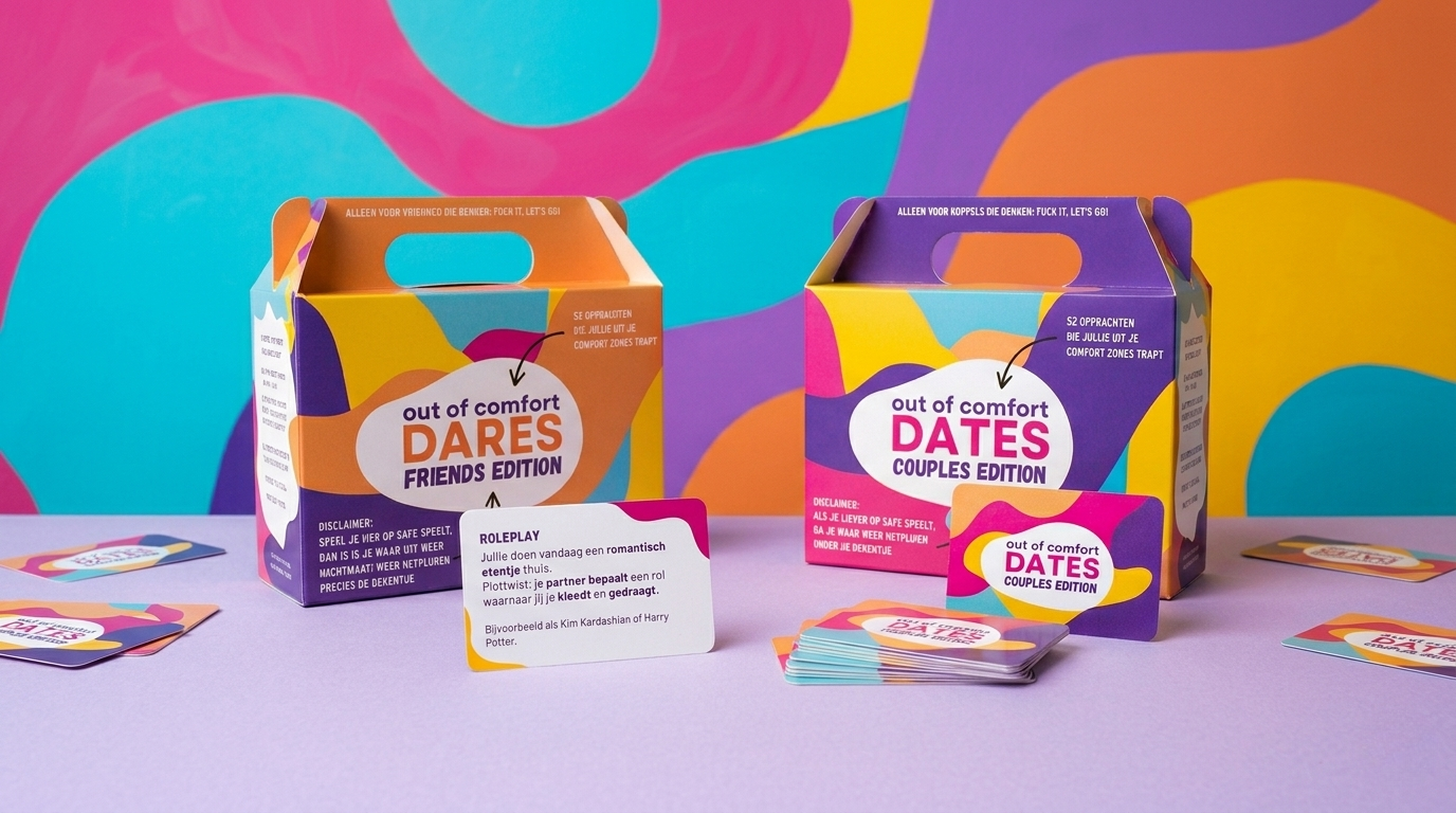 De complete set van Trustfall belevenisboxen met uitdagende dates en opdrachten en dares op de kaartjes.